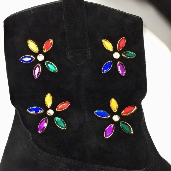 Vintage 90’s Suede Leather Jeweled Western Boots - Picture 3 of 10